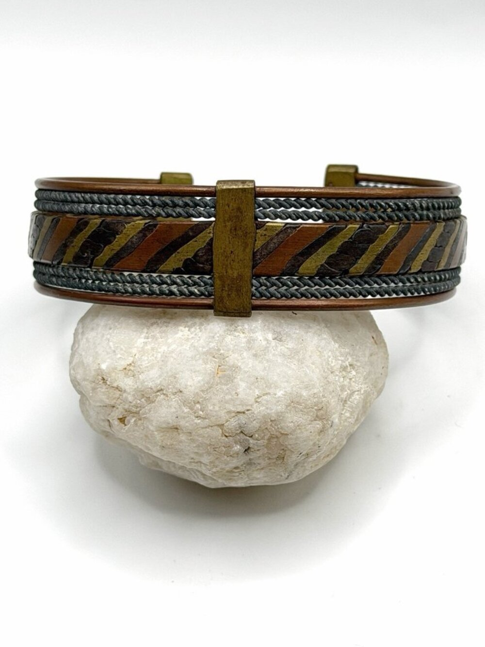 Vintage Mixed Metal Cuff Bracelet Boho Artisan Copper Bronze and Silver‎ Tones